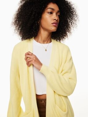 Aritzia $158 Wilfred Free Merino Wool Unwind Waist Cardigan in Butter Yellow XL